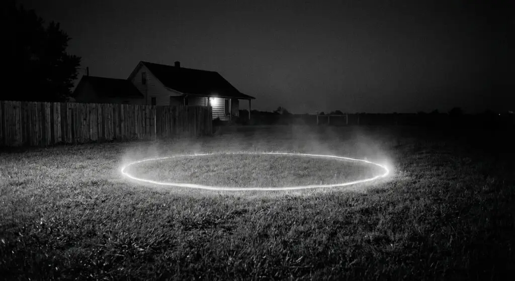Glowing ring trace in a yard