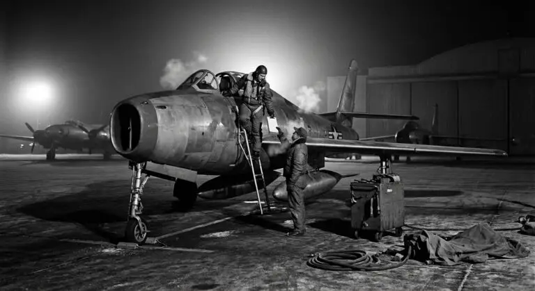 Pilot pre-flight under floodlights