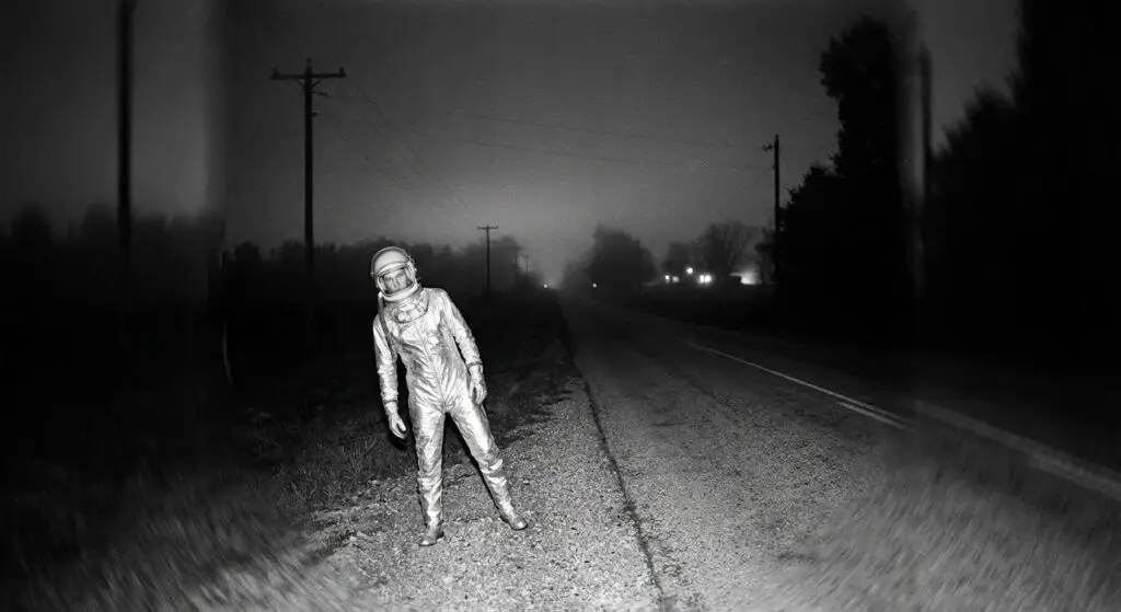 Silvery Humanoid on Rural Road, 1973