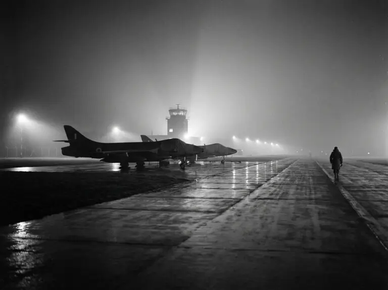 Cold War airbase at night